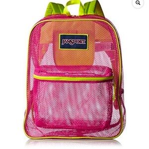 JanSport Pink Neon Mesh Net Backpack Book Beach Bag